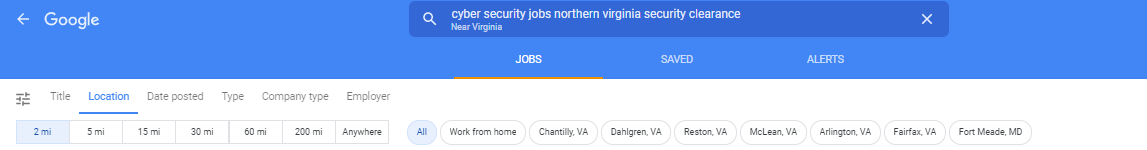 Google for Jobs Search Results - Cyber Security Jobs Northern Virginia - Location