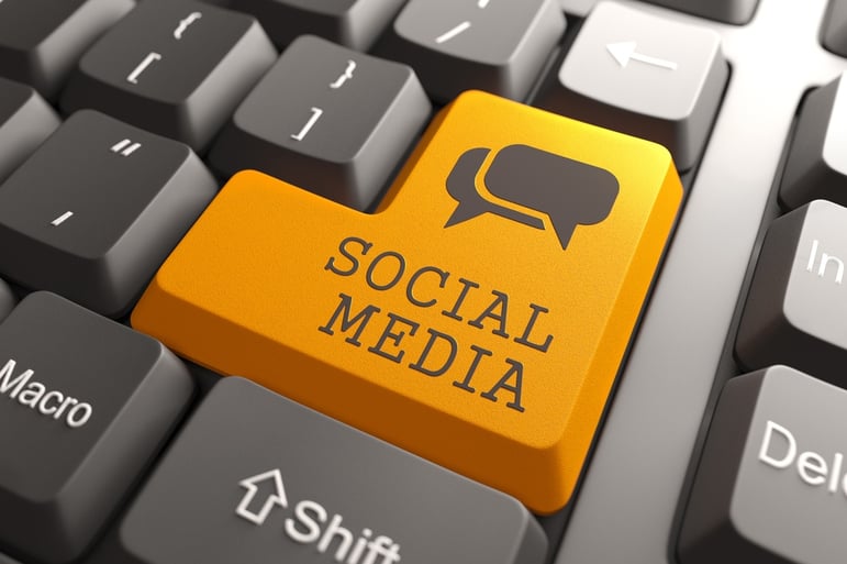 Social Media. Orange Button on Computer Keyboard. Social Media Concept..jpeg